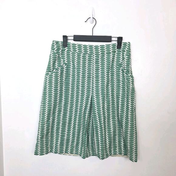 Boden White Green A-Line Geometric Knee Length Preppy Twee Skirt Size 8 Long - Picture 1 of 7